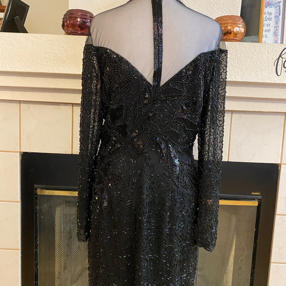 Jacqueline Ferrar Vintage Elegant Silk Beaded Mini Evening Dress, Black, Size 10 - Picture 6 of 11